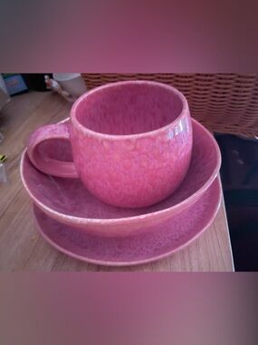 Pink Speckled Ceramic Cup and Saucer Set